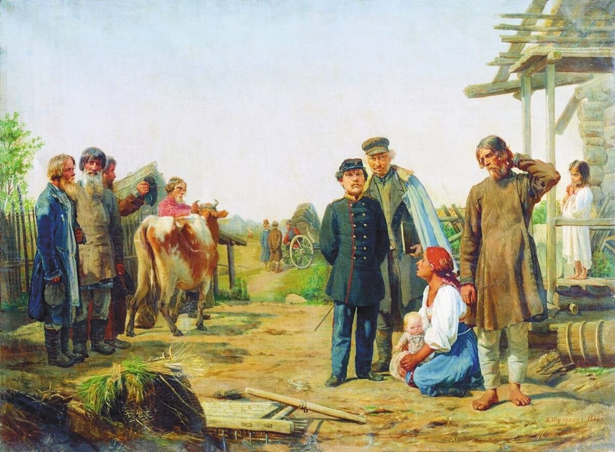 Художник Корзухин А. И. Сбор недоимок, 1868 год. 