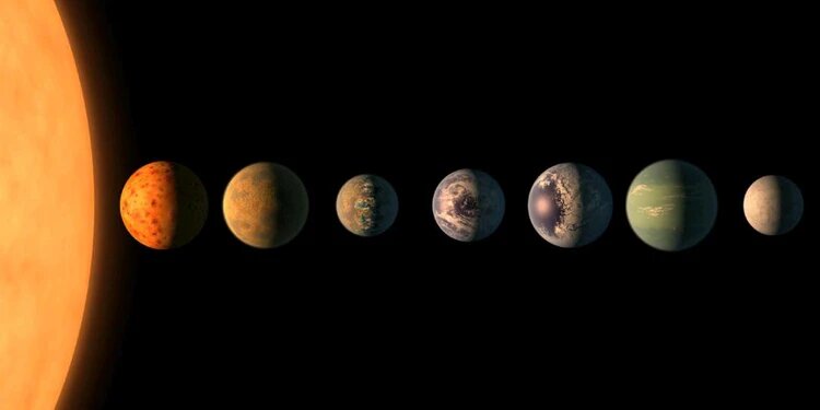 Рис. 1. Схематическое изображение системы TRAPPIST-1 с её семью планетами.