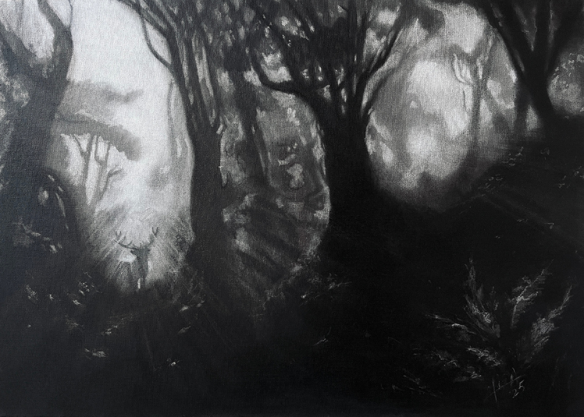 «Хозяин леса», уголь, холст на картоне, 50*70 см