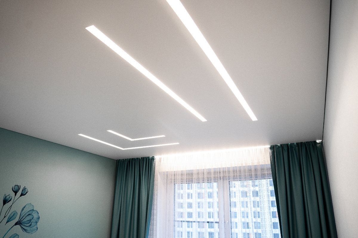 Световые линии, встроенная подсветка в нишу для штор