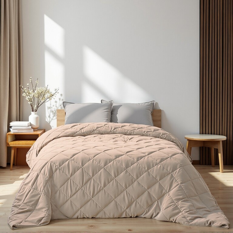 Покрывало Этель 220х240±5см, цвет бежевый, велюр, полиэстер