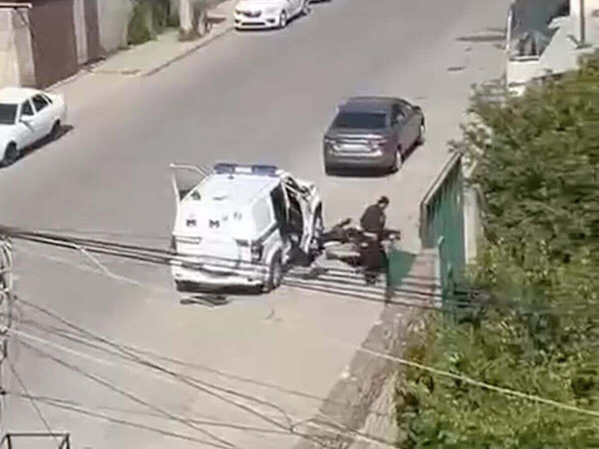    Место нападения на полицейских в Махачкале© Кадр видео из соцсетей