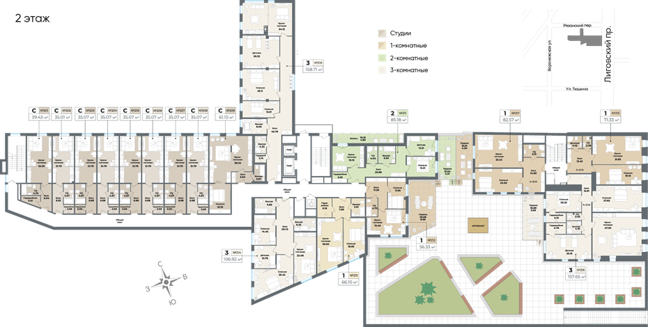    План 2-го этажа апарт-отеля на Лиговском от застройщика "Вита" Автор фото: isk-vita.ru