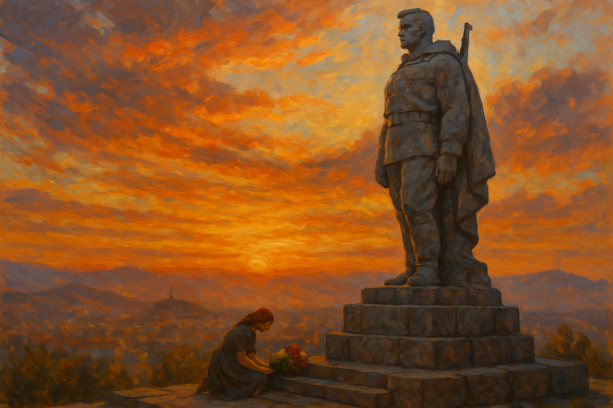 Памятник ВОВ Алёше на закате в Пловдиве — трогательный образ памяти в живописи