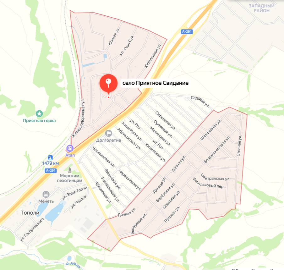 Карта местности у села "Приятное свидание". Крым.