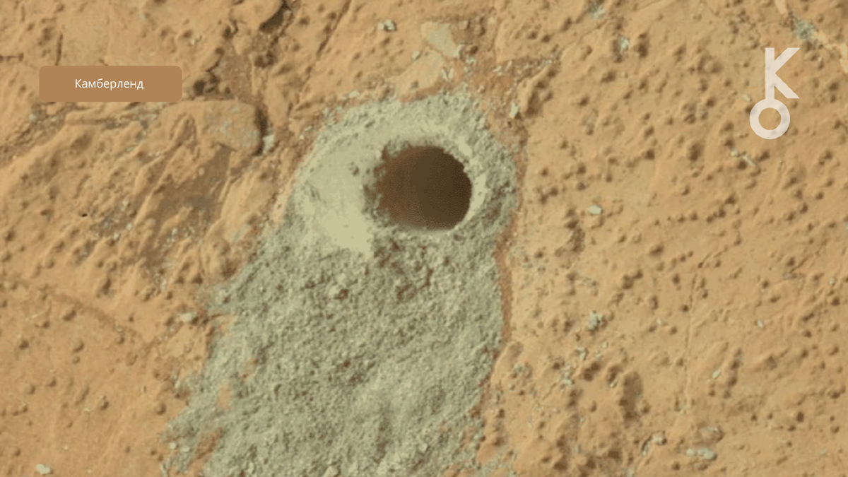 В мае 2013 года марсоход Curiosity пробурил эту скалу под названием Камберленд и собрал порошкообразный образец материала из ее недр