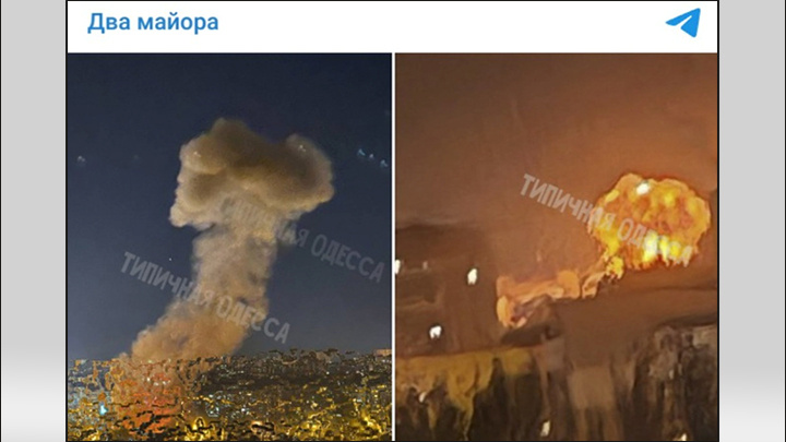 Россия активно работает по военным объектам в Одессе//Скриншот поста из ТГ-канала Два майора