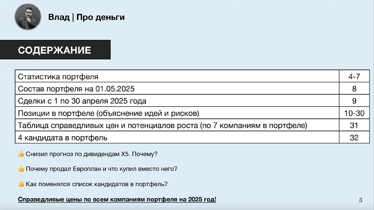 Содержание моего портфеля