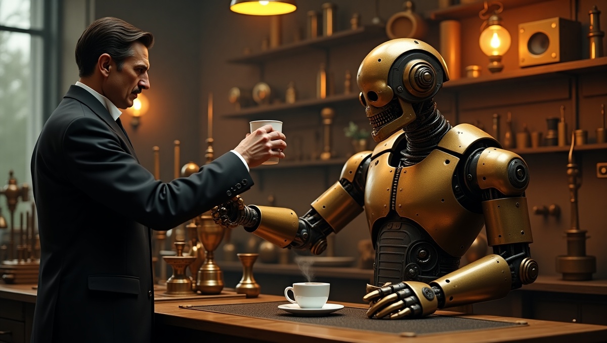 Разумник №1 и Тесла в лаборатории (или кофейне)