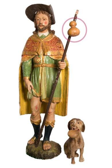 Святой Рокко с собачкой. Высота скульптуры 133см. 18 век. Изображение взято с https://www.finestresullarte.info