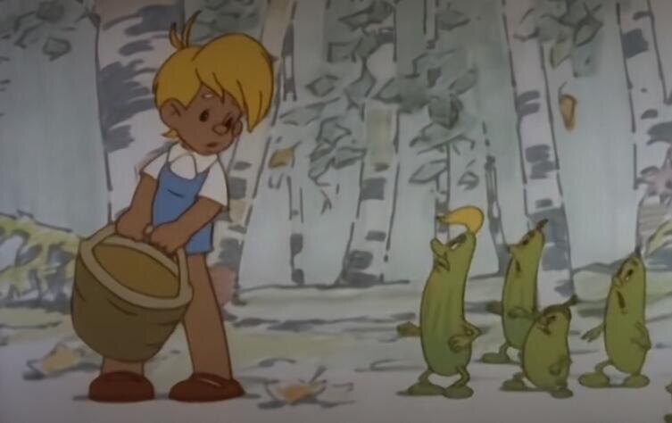    Кадр из мультфильма «Фунтик и огурцы», киностудия «Союзмультфильм», 1960 г.