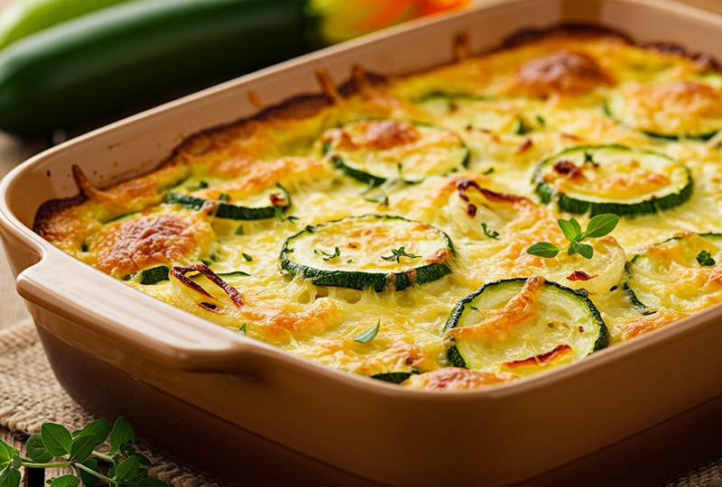 Ароматная запеканка из кабачков с помидорами и сыром