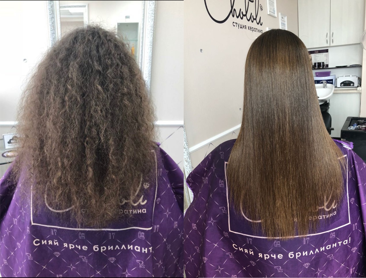 Пример Нанопластики волос Новосибирск в студии Chololi.Keratin (до/после)