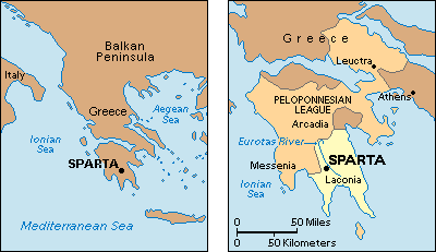 Спарта на карте Древней Греции