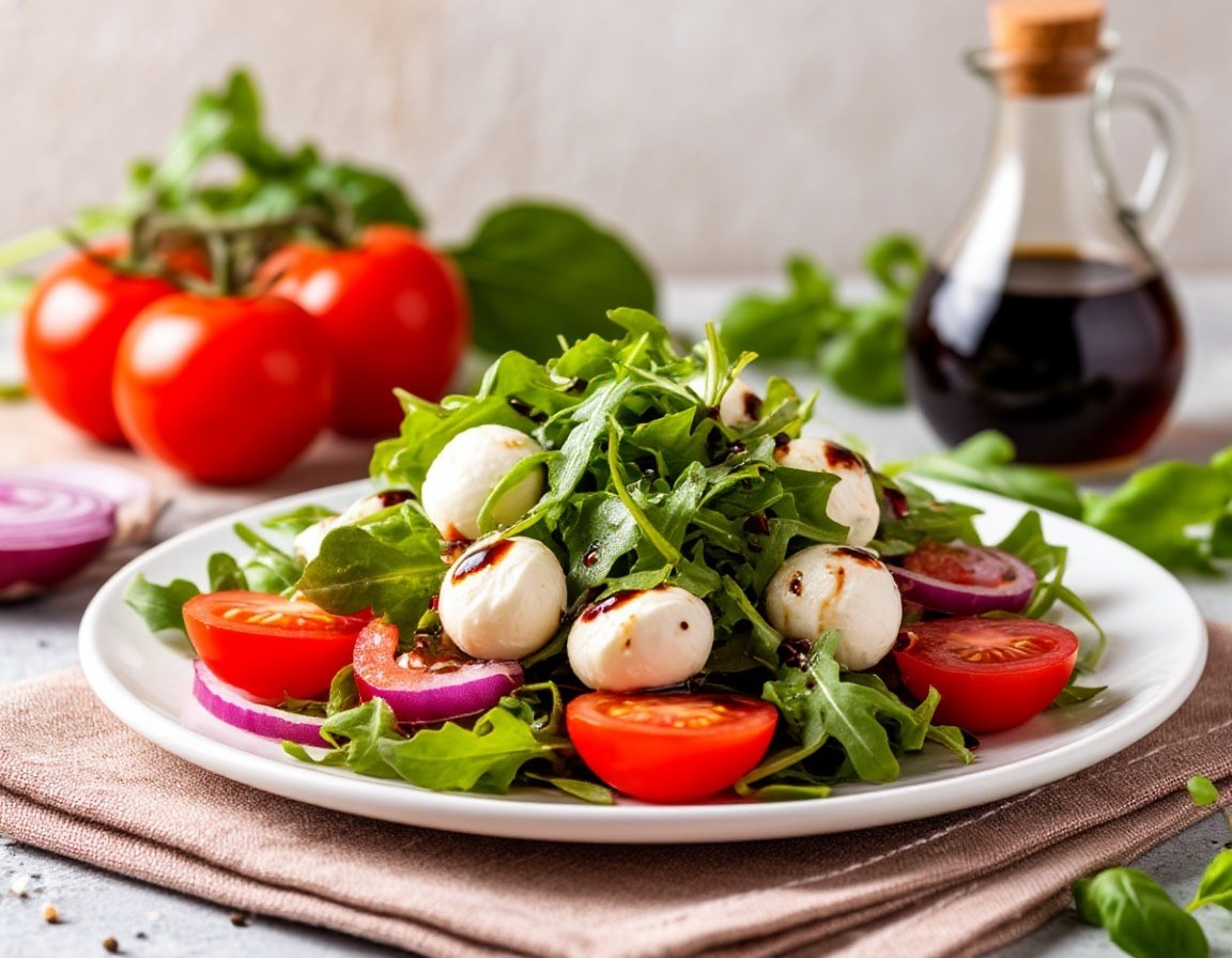 Салат из помидор с рукколой и моцареллой