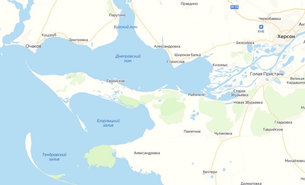   Форсирование главной водной артерии Украины может сломать существующую линию обороны ВСУ. Источник: Яндекс Карты