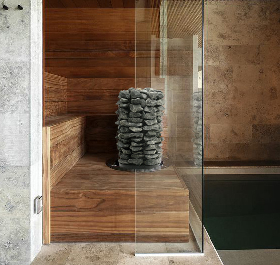 Электрокаменку можно вмонтировать в полок.