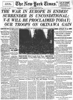 Подробности капитуляции Германии стали известны благодаря Кеннеди. В течение нескольких часов эта новость была на первых полосах газет по всему миру.