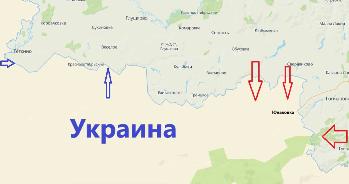 Красные стрелки - наше наступление. Синии - атаки ВСУ 