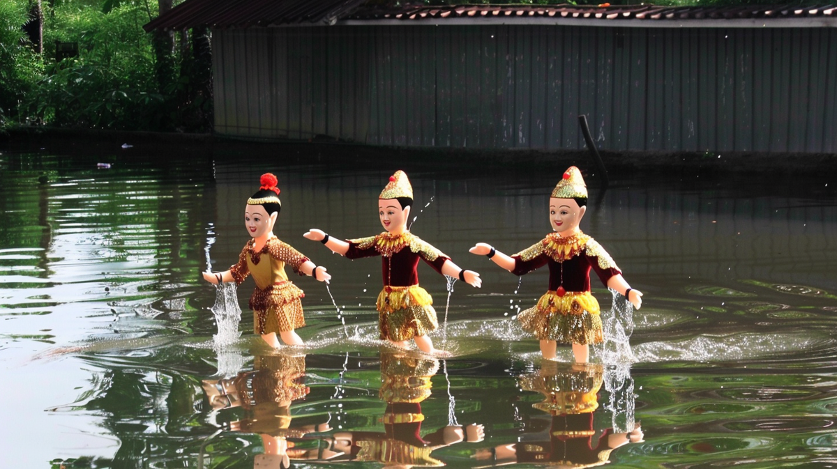 В дельте Красной реки зародился уникальный театр на воде, где сцены оживают прямо на поверхности воды. Всё началось с традиционных деревенских представлений, когда местные жители использовали природные водоёмы для создания необычной театральной площадки. Этот вид искусства сочетает в себе элементы народного фольклора, акробатику и драматургию, превращая каждое выступление в волшебное зрелище