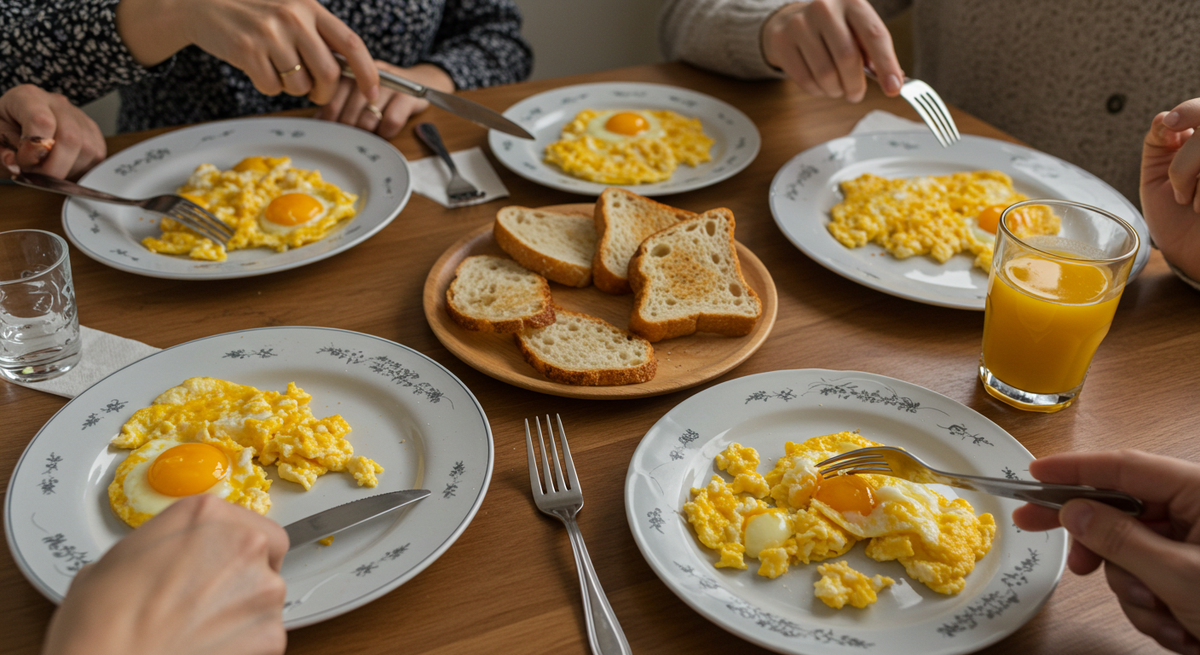 Люди кушают яичницу