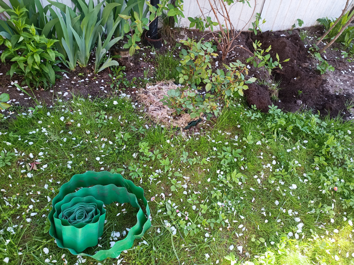 Ленту использую стандартной ширины, чтобы ограничить травяную дернину её хватает