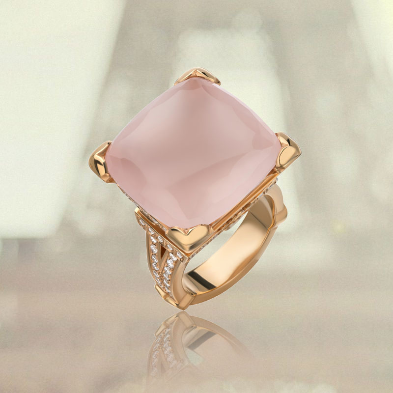 Кольцо Pasquale Bruni Madame Eiffel из розового золота с розовым кварцем и бриллиантами