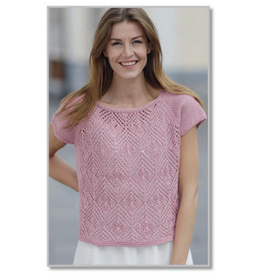 Пуловер на кокетке, с ажурами и застежкой на спинке. Размеры: S (M, L, XL, 2X, 3X)