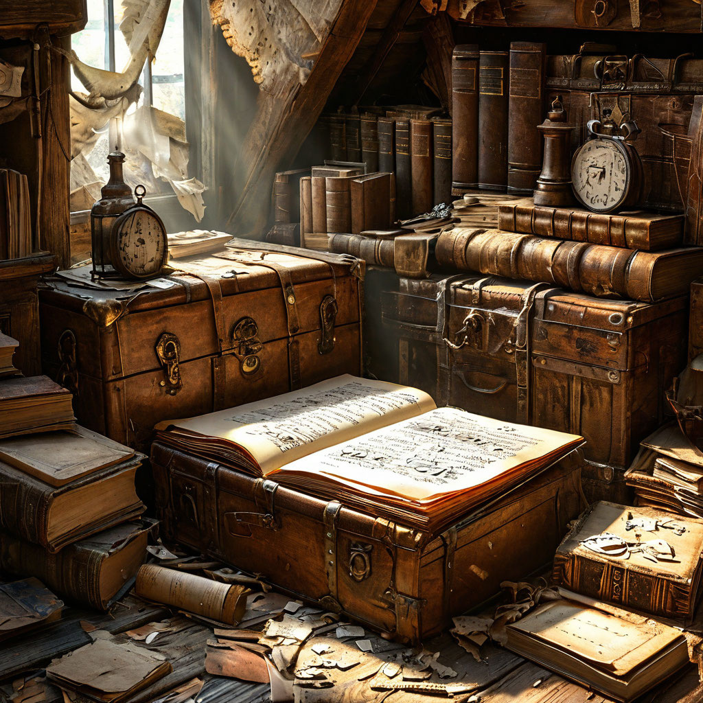 «Чердак, где началась история: здесь Катя нашла дневник алхимика, спрятанный под половицами».