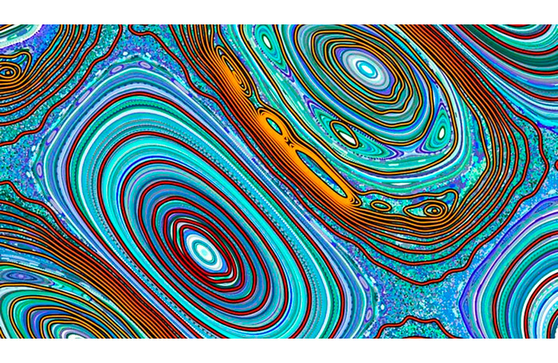 Предсказанные движения сотен частиц в ядерном реакторе синтеза. Движения, предсказанные новым методом (оранжевый, красный), очень близко согласуются с предсказанными законами Ньютона (синий, зеленый), но могут быть рассчитаны в 10 раз быстрее.