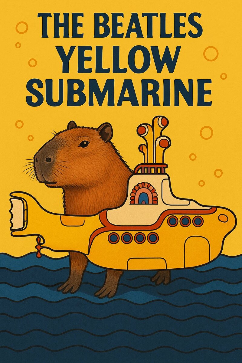 Капибара в стиле Yellow Submarine — изображение, созданное Sora по моему описанию
