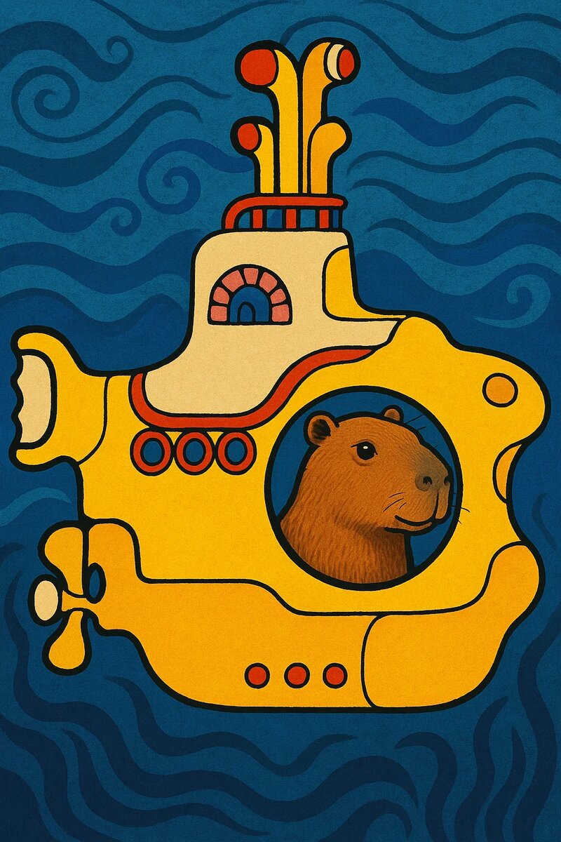 Капибара в стиле Yellow Submarine — изображение, созданное Sora по моему описанию