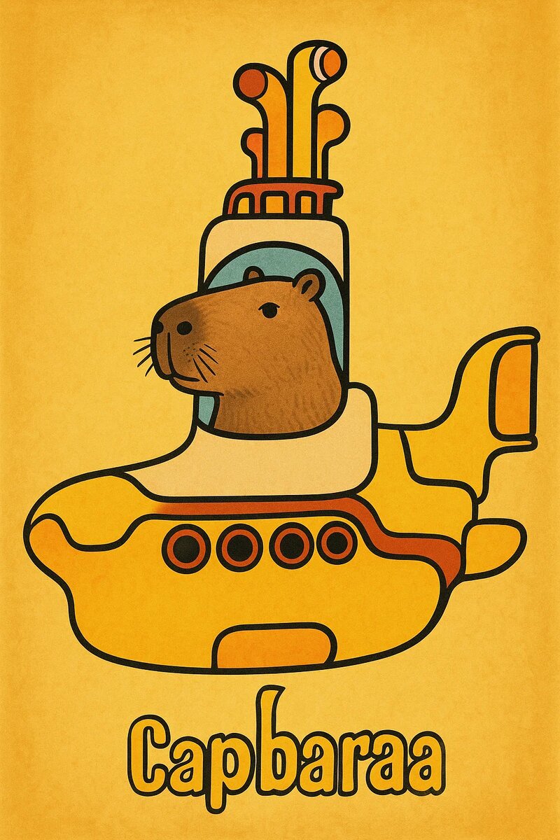 Капибара в стиле Yellow Submarine — изображение, созданное Sora по моему описанию