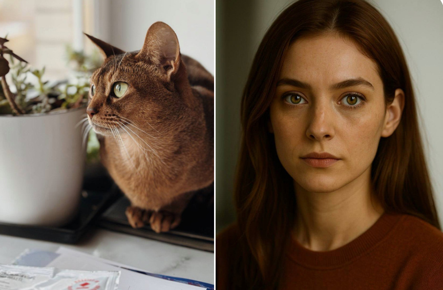 Абиссинская кошка и ее человеческий портрет