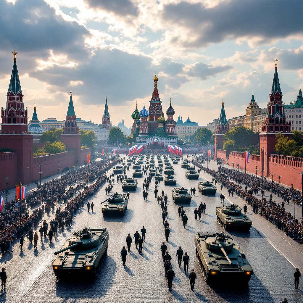 Картина сгенерирована: Промпт: "Парад Победы на Красной площади в Москве в 2025 году"