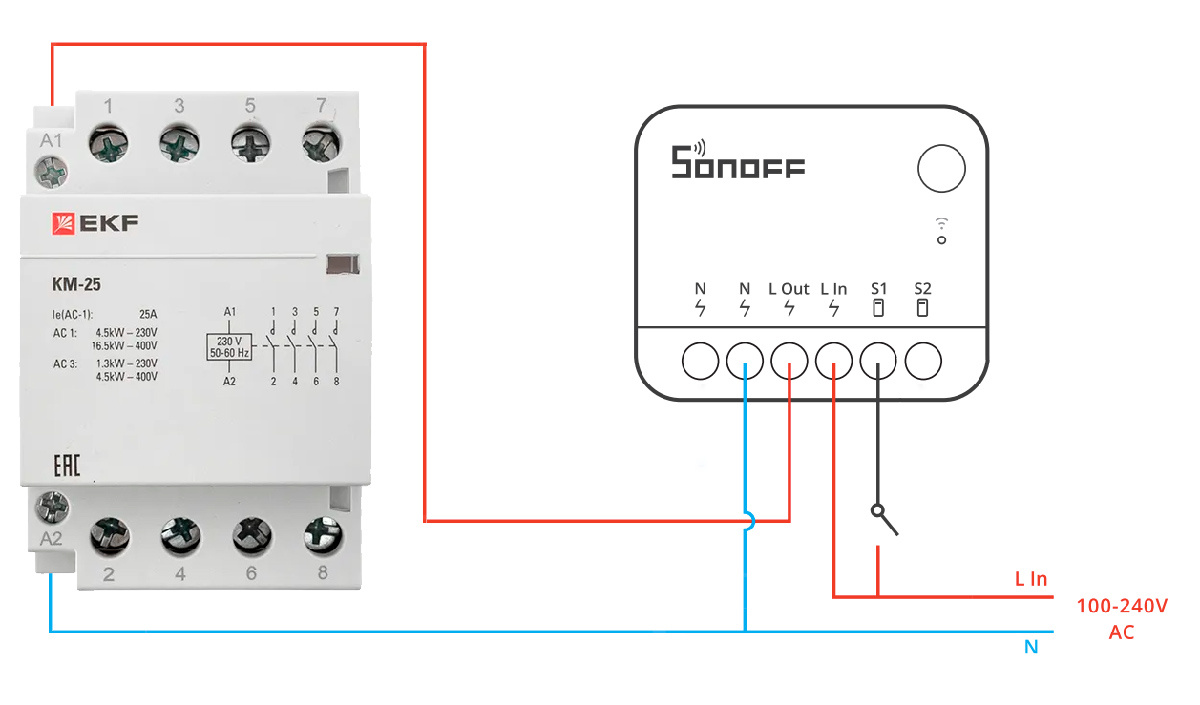 Схема подключения генерального мастер выключателя к Sonoff Mini