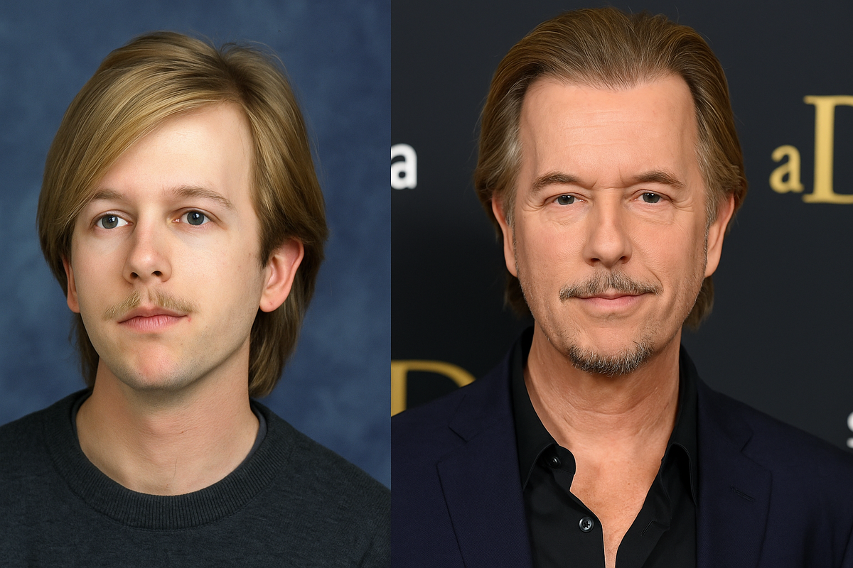 📸 Слева — молодой Дэвид Спейд: будущий король сарказма с фирменным прищуром, светлыми волосами и дерзким чувством юмора.
📸 Справа — Спейд на пике: узнаваемый комик, голос поколения SNL и «Образцового самца», который умеет быть острым — и оставаться в игре.