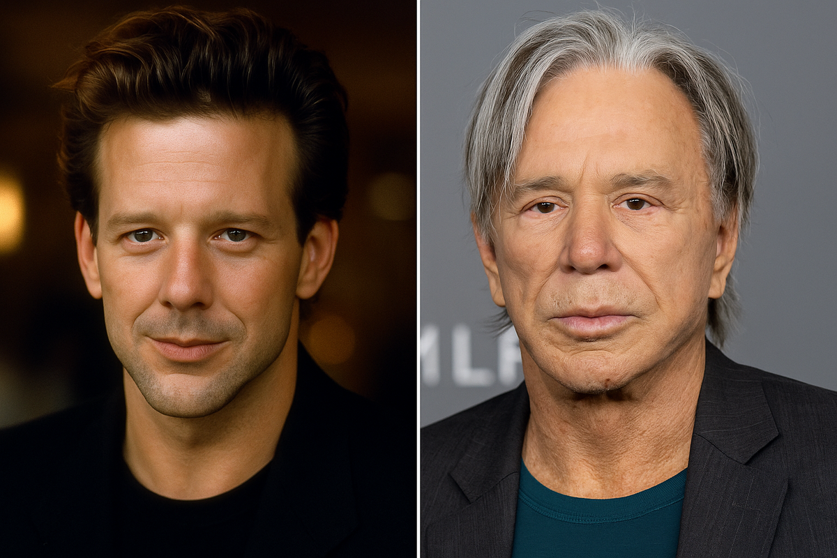 Слева: молодой Микки Рурк — на пике популярности в 80-х. Элегантный костюм, гладкая кожа, уверенный взгляд — он был символом мужественности и бунтарства. В эти годы Рурк стал иконой благодаря ролям в фильмах «9 с половиной недель», «Жара тела», «Сила любви». Его харизма притягивала внимание, а бунтарский характер завораживал.

Справа: зрелый Микки Рурк — спустя десятилетия борьбы с самим собой. Тяжёлые травмы в боксе, неудачные пластические операции, скандалы и возвращение на экран с фильмом «Рестлер». Лицо, покрытое шрамами и следами операций, отражает непростой жизненный путь. Но взгляд остаётся твёрдым — он по-прежнему борец, который не сдаётся.

Это фото — история трансформации человека, который прошёл через взлёты и падения, сохранив внутреннюю силу и упрямство. Микки Рурк остаётся настоящей легендой Голливуда — опасной, честной и всегда готовой к бою.