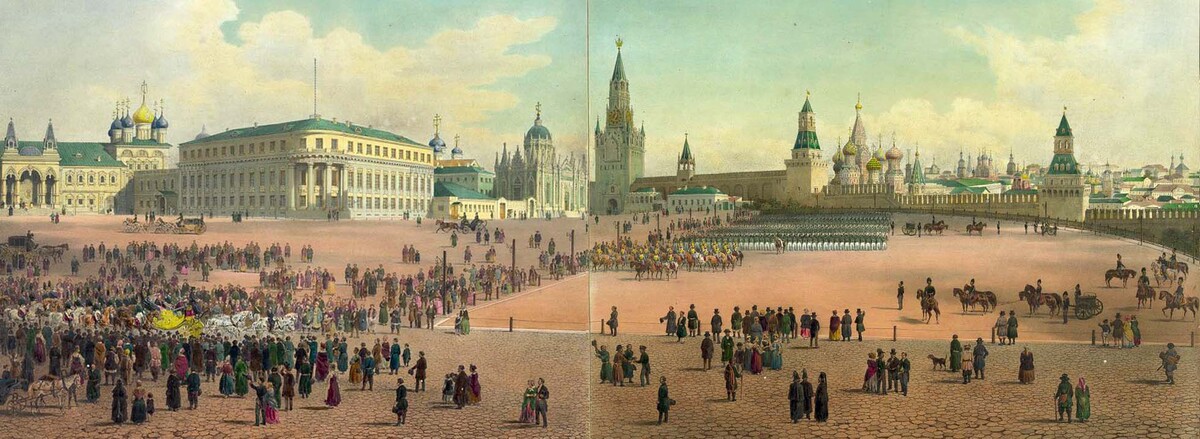 1850 г. Фрагмент панорамы Москвы [Индейцев Д.С.] Panorama de Moscou. (Панорама Кремля и Замоскворечья от Тайницкой башни). Москва-Спб., Джузеппе Дациаро 