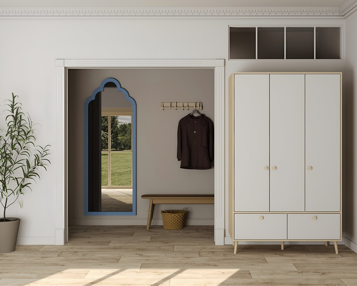 Шкаф для одежды ББ-1 в интерьере с мебелью KUBI из других коллекций 