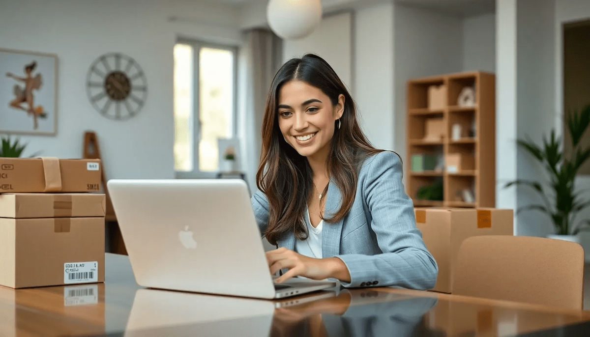    Молодая владелица интернет-магазина обрабатывает заказы в домашнем офисе datalopata