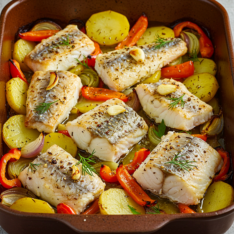 Запечённая рыбка с овощами "Экономная вкуснятина"