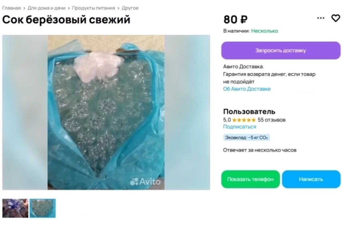    На Камчатке начали продавать берёзовый сок от 80 рублей за литр