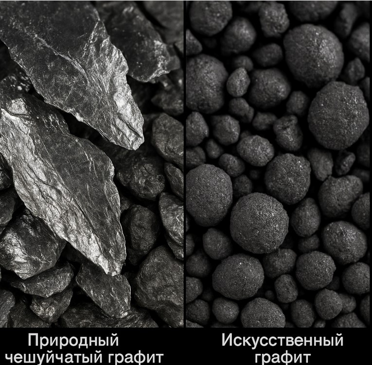 Сравнение частиц природного и искусственного графита под микроскопом