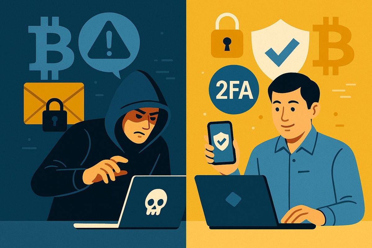 Безопасность криптовалют: сравнение защищённого пользователя и хакера — иллюстрация на тему опроса Binance в Азии.