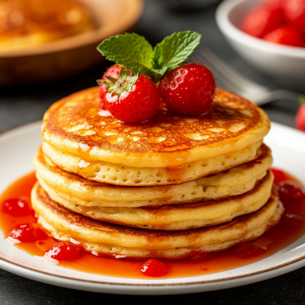 Можно сделать мини-блинчики и добавит клубничное варенье. ( Дело вкуса)