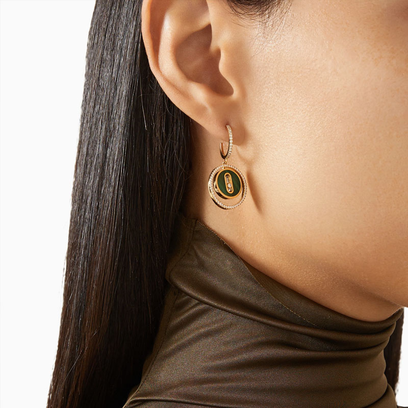 Серьги Messika Lucky Move из желтого золота с малахитом и бриллиантами