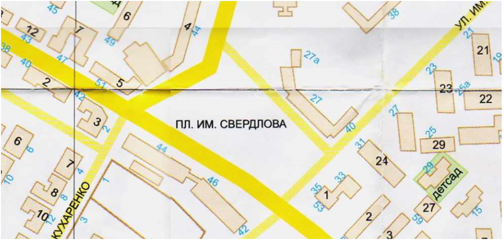 Площадь Свердлова на карте Волжского.