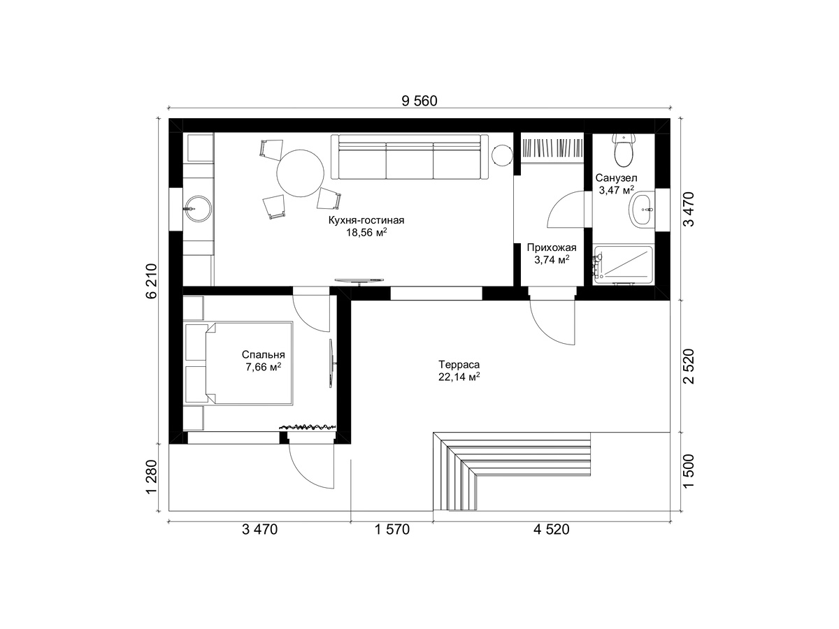 планировка модульного дома "Чили 55"
