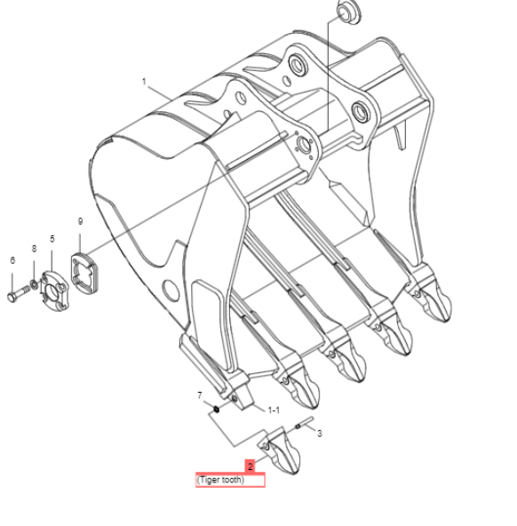 чертеж схема Зуб ковша Hyundai R520LC-9S (61QB-31310)